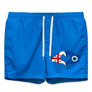Georgia Nazar Flag Hands Heart Shape - Swim Trunks - cobalt blue - Front - AI Model Male 185 light (185cm)