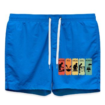 Retro Baker Schritte Messen Mischen Kneten Backen Geschenk - Badeshorts - Cobalt blue - Vorne - AI Model Male 185 light (185cm)