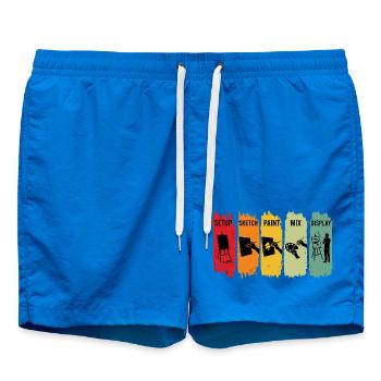 Retro-Mal-Schritte Aufbau Skizzen-Farbmischung - Badeshorts - Cobalt blue - Vorne - AI Model Male 185 light (185cm)