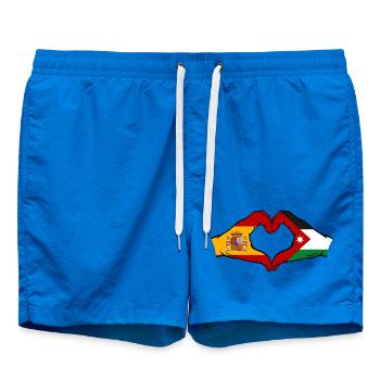 Spanien Jordanien Flagge Hände Herzform - Badeshorts - Cobalt blue - Vorne - AI Model Male 185 light (185cm)