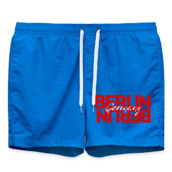 Berlin Germany – Roter Hauptstadt-Schriftzug - Badeshorts - Cobalt blue - Vorne - AI Model Male 185 light (185cm)