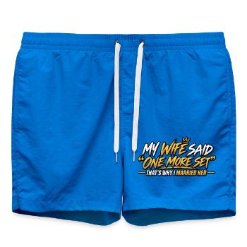 Meine Frau sagte noch einen Satz - Badeshorts - Cobalt blue - Vorne - AI Model Male 185 light (185cm)
