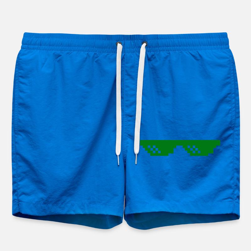 Green pixel pattern with contrast blocks - Swim Trunks - cobalt blue