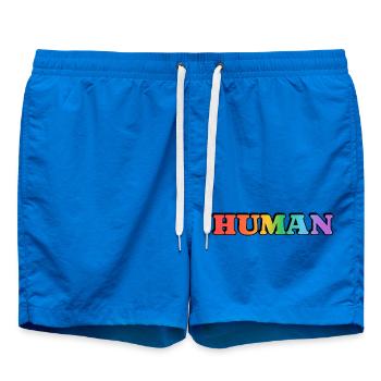 HUMAN rainbow text gay LGBT pride - Swim Trunks - cobalt blue - Front