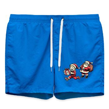 Naughty Kid with Santa Claus - Retro Style - Swim Trunks - cobalt blue - Front