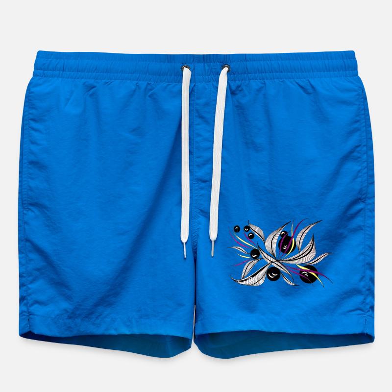 Black and White Flower Beam Pattern - Swim Trunks - cobalt blue