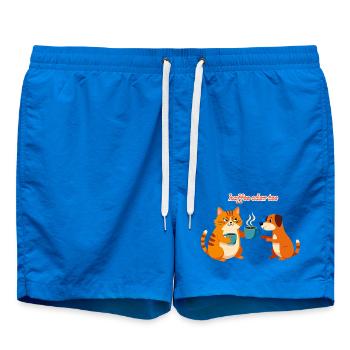 Kaffee oder Tee? Lustige Katze und Hund Bürohumor - Badeshorts - Cobalt blue - Vorne