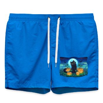 Meowy Halloween ! Chat noir Citrouilles silhouette - Short de bain - cobalt blue - Devant