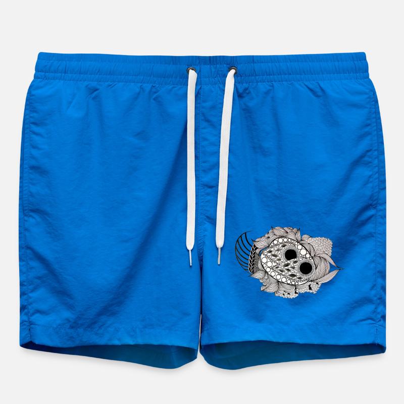 Black and White Mandala Fish Pattern - Swim Trunks - cobalt blue
