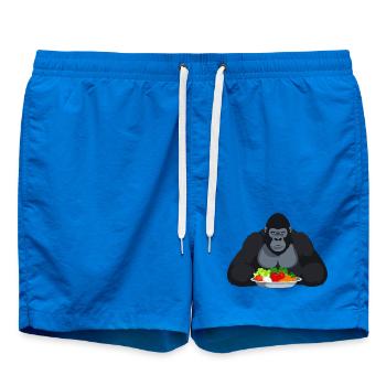 Cool Gorilla with Vegetable Plate Monkey Motif - Swim Trunks - cobalt blue - Front