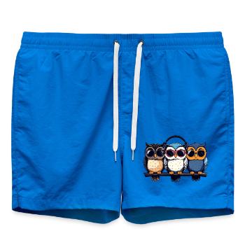 Three Cool Owls Trio With Sunglasses Headphones - Swim Trunks - cobalt blue - Front