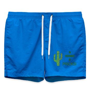 Funny Cactus Surrounded by Pricks Slogan - Swim Trunks - cobalt blue - Front