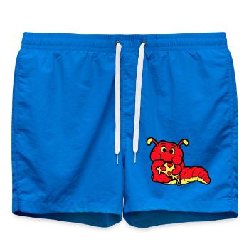 Caterpillar Worm Happy Eating Pizza Salami Fast Food - Swim Trunks - cobalt blue - Front
