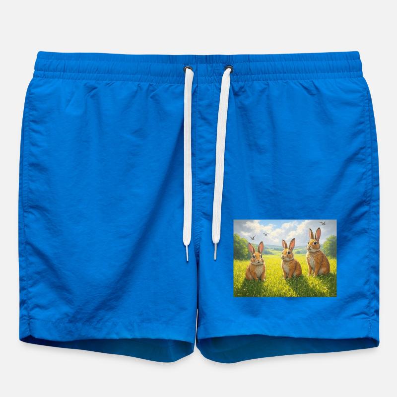Trois lapins dans le champ de printemps - Short de bain - cobalt blue