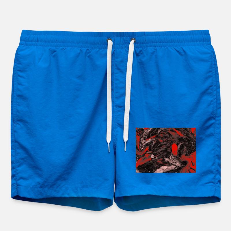 Red Marble Swirl Pattern - Swim Trunks - cobalt blue