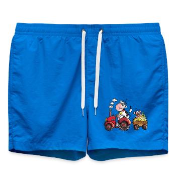 Cow driving a tractor - Farmer - Gift - Pig - Swim Trunks - cobalt blue - Front