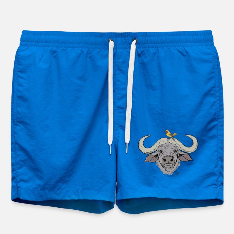 Stämmiger Büffel mit Singvogel - Badeshorts - Cobalt blue
