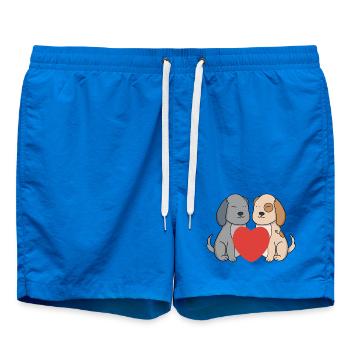 Sweet Cartoon Puppies in Love with Big Red Heart - Swim Trunks - cobalt blue - Front