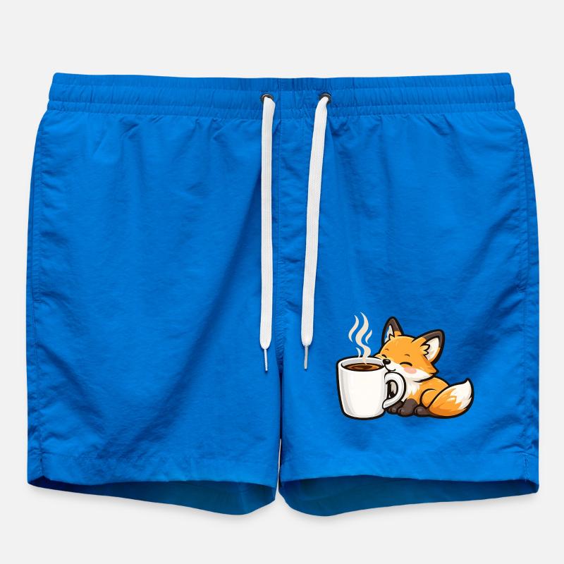 Cuddly fox with coffee - Swim Trunks - cobalt blue