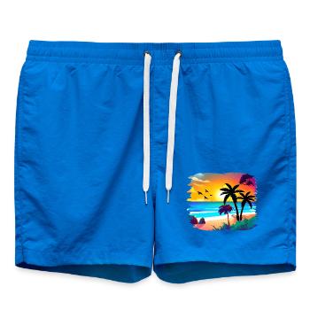 Summer Sunset Beach Watercolor - Swim Trunks - cobalt blue - Front