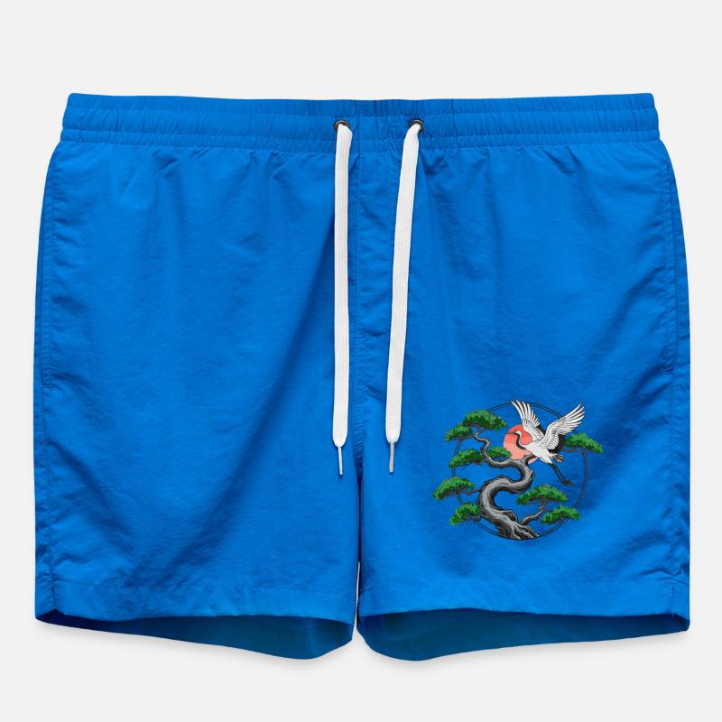 Cranes & Twisted Pine Tree - Swim Trunks - cobalt blue