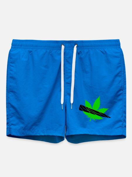 Green Leaf Silhouette Design - Swim Trunks - cobalt blue