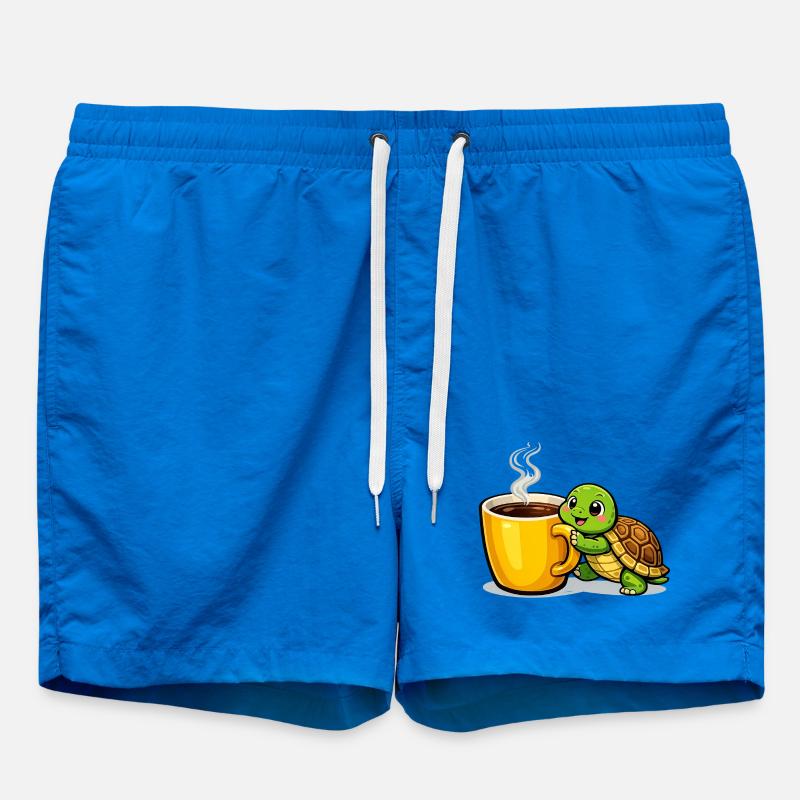 Coffee Turtle with Steaming Mug - Swim Trunks - cobalt blue