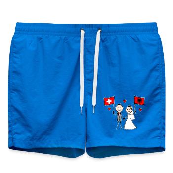 Wedding Couple Switzerland Albania Flag - Swim Trunks - cobalt blue - Front - AI Model Male 185 light (185cm)