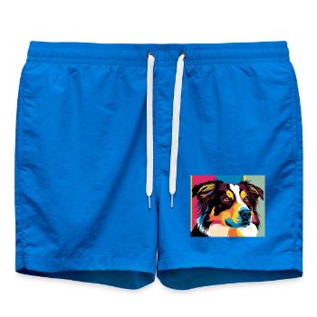 Colorful Pop Dog Portrait - Swim Trunks - cobalt blue - Front