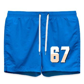 6 7 – Trendiges, minimalistisches Textdesign, - Badeshorts - Cobalt blue - Vorne
