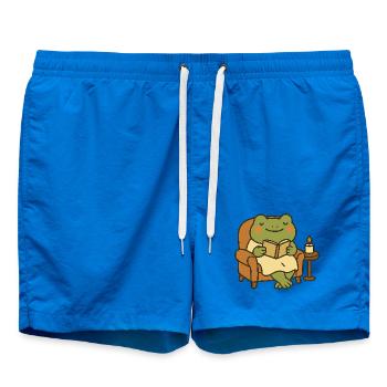 Reading Frog in Armchair – Cozy Evening - Swim Trunks - cobalt blue - Front