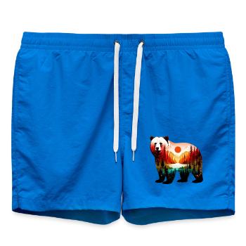Decorated bear painted with forest landscape - Swim Trunks - cobalt blue - Front