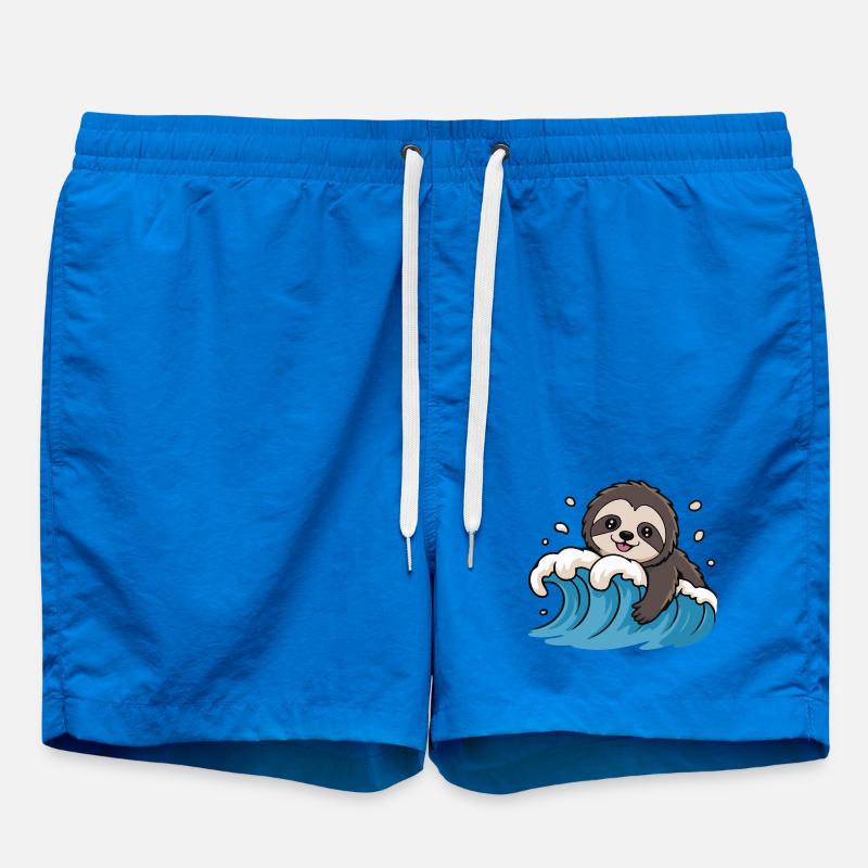 Sloth Surf on Ocean Wave - Swim Trunks - cobalt blue