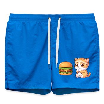 Cute Cat Cartoon Fast Food Cheeseburger - Swim Trunks - cobalt blue - Front