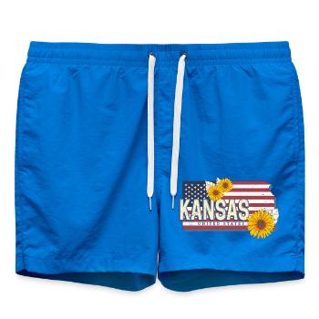 Kansas United States Retro Map Souvenir - Swim Trunks - cobalt blue - Front