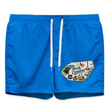 North Carolina Tar Heel State Vintage Sticker - Swim Trunks - cobalt blue - Front - AI Model Male 185 light (185cm)