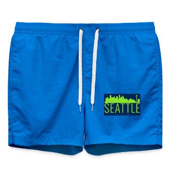 Silhouette vert vif de la Skyline de Seattle - Short de bain - cobalt blue - Devant - AI Model Male 185 light (185cm)