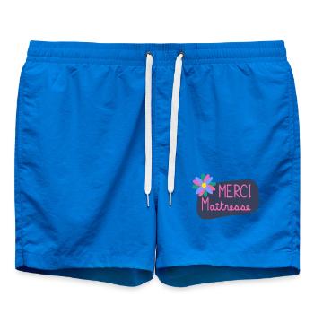 MISTRESS. MASTER. THANK YOU. THANK YOU MISTRESS - Swim Trunks - cobalt blue - Front - AI Model Male 185 light (185cm)