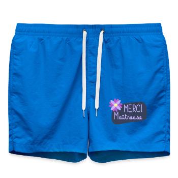 MISTRESS. MASTER. THANK YOU. THANK YOU MISTRESS - Swim Trunks - cobalt blue - Front - AI Model Male 185 light (185cm)
