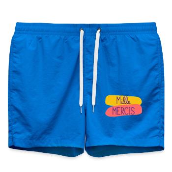 MISTRESS. MASTER. THANK YOU. THANK YOU MISTRESS - Swim Trunks - cobalt blue - Front - AI Model Male 185 light (185cm)