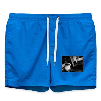 Chat noir et tasse au café - Short de bain - cobalt blue - Devant - AI Model Male 185 light (185cm)