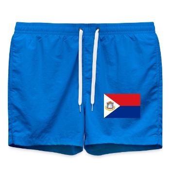 Sint Maarten – Flagge auf rotem und blauem Hintergrund - Badeshorts - Cobalt blue - Vorne - AI Model Male 185 light (185cm)