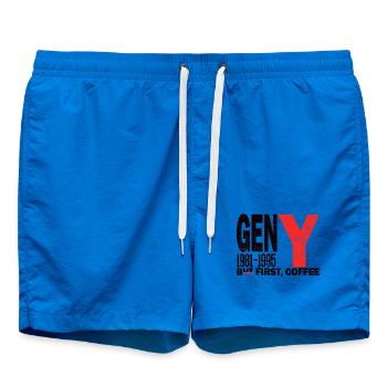 Gen Y Millennial Coffee First Chemise - Short de bain - cobalt blue - Devant - AI Model Male 185 light (185cm)