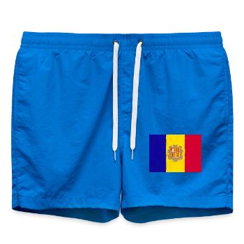 Drapeau de l’Andorre – symbole d’indépendance et de tradition - Short de bain - cobalt blue - Devant - AI Model Male 185 light (185cm)