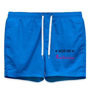 MISTRESS. MASTER. THANK YOU. THANK YOU MISTRESS. GIFT - Swim Trunks - cobalt blue - Front - AI Model Male 185 light (185cm)