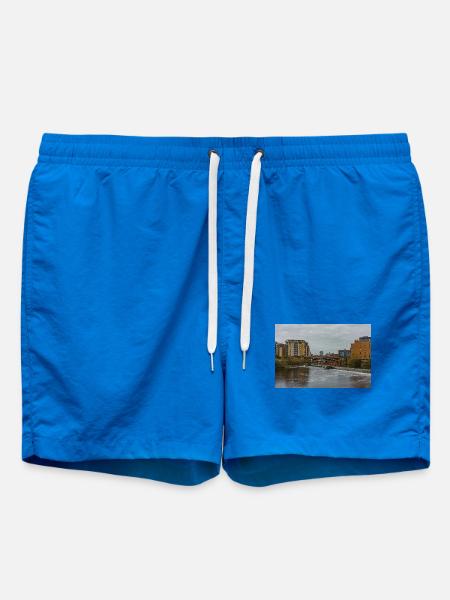 Urban River Scene with Bridge - Swim Trunks - cobalt blue