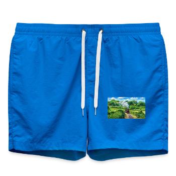 Eisenbahn mit einem Herzen aus Gold - Badeshorts - Cobalt blue - Vorne - AI Model Male 185 light (185cm)