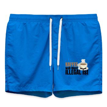 Kaffee weil Mord illegal ist – Fun Spruch - Badeshorts - Cobalt blue - Vorne - AI Model Male 185 light (185cm)