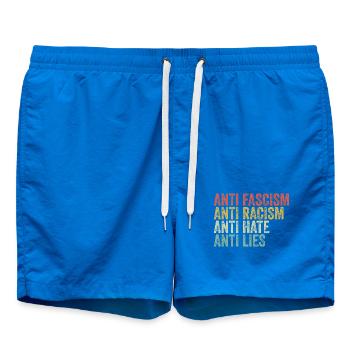 Antifascisme, antiracisme, anti-haine, anti-mensonge - Short de bain - cobalt blue - Devant - AI Model Male 185 light (185cm)
