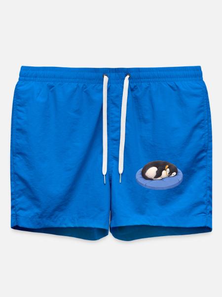 Cute Cartoon Penguin Sleeping Cuddling - Swim Trunks - cobalt blue
